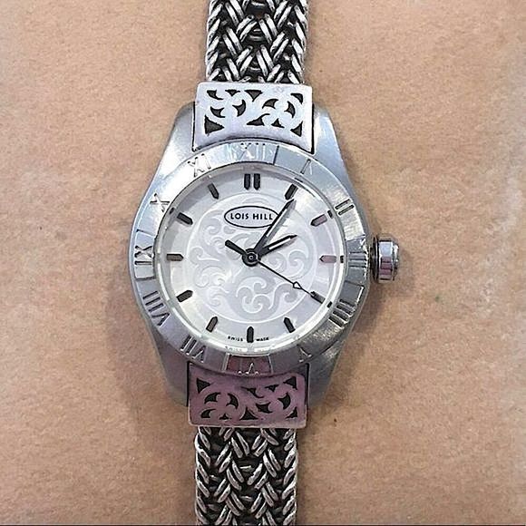 LOIS HILL White Round Face Watch Sterling Silver Bracelet & Roman Numeral Bezel - Picture 16 of 16